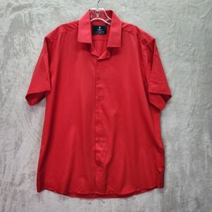 Suslo Couture Shirt Mens 2XL Red Short Sleeve‎ Stretch Slim Fit Button Up Dress